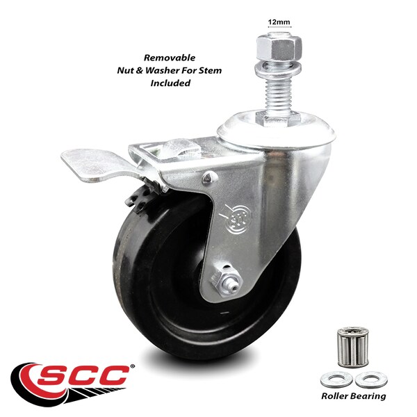 4 Inch Phenolic Swivel 12mm Threaded Stem Caster with Total Lock Brake SCC